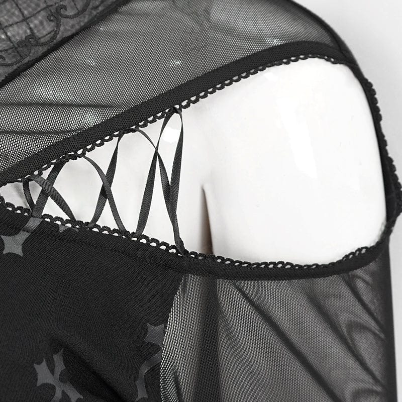 DEVIL FASHION Women's Gothic Off Shoulder Cross Printed Dress