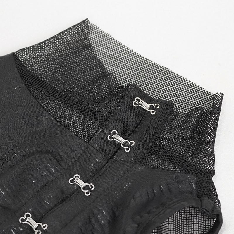 DEVIL FASHION Women's Gothic Off Shoulder Mesh Splice Split Dress