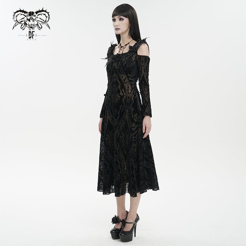 DEVIL FASHION Women's Gothic Off Shoulder Ruffled Sheer Dress