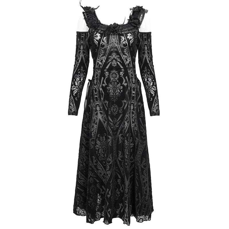 DEVIL FASHION Women's Gothic Off Shoulder Ruffled Sheer Dress