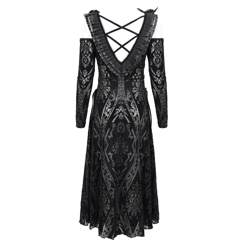 DEVIL FASHION Women's Gothic Off Shoulder Ruffled Sheer Dress
