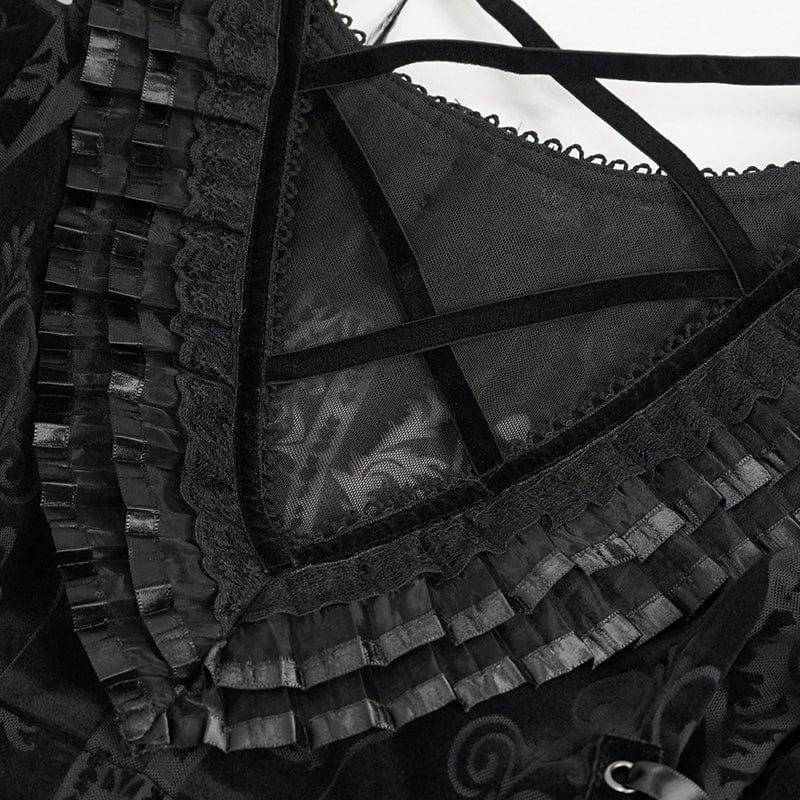 DEVIL FASHION Women's Gothic Off Shoulder Ruffled Sheer Dress