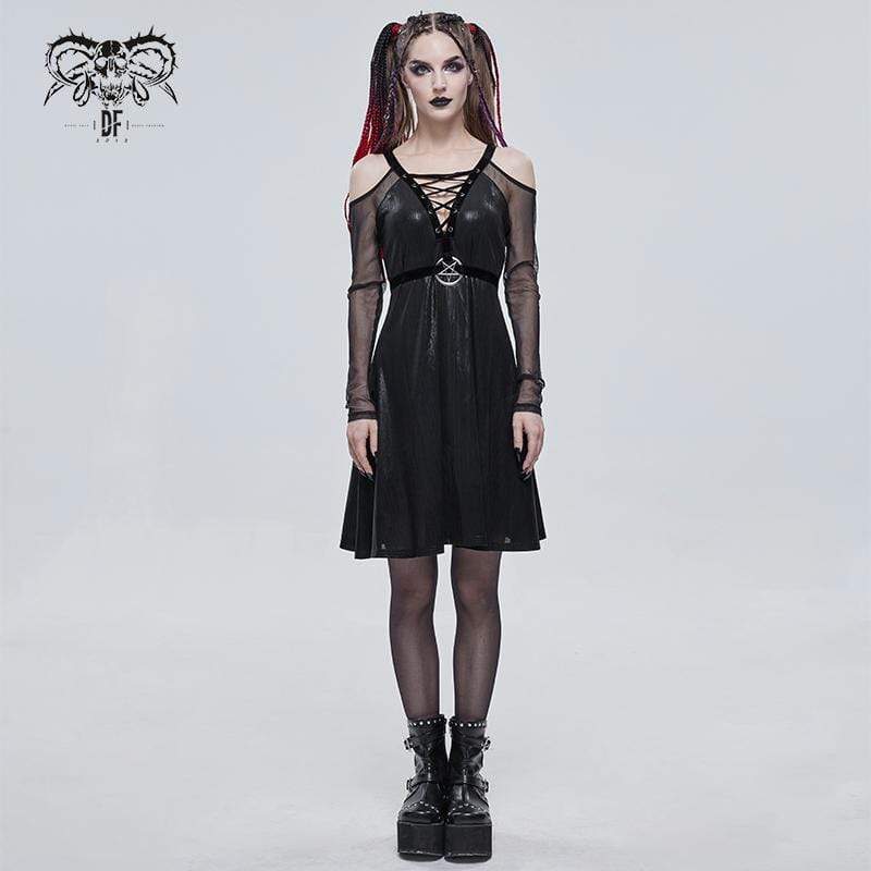 Women's Gothic Plunging Off Shoulder Splice Dress