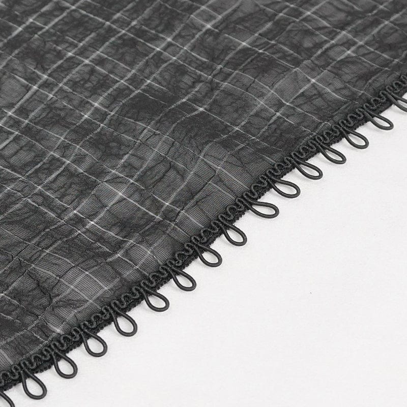 DEVIL FASHION Women's Gothic Plunging Ruffled Sheer Shirt Black