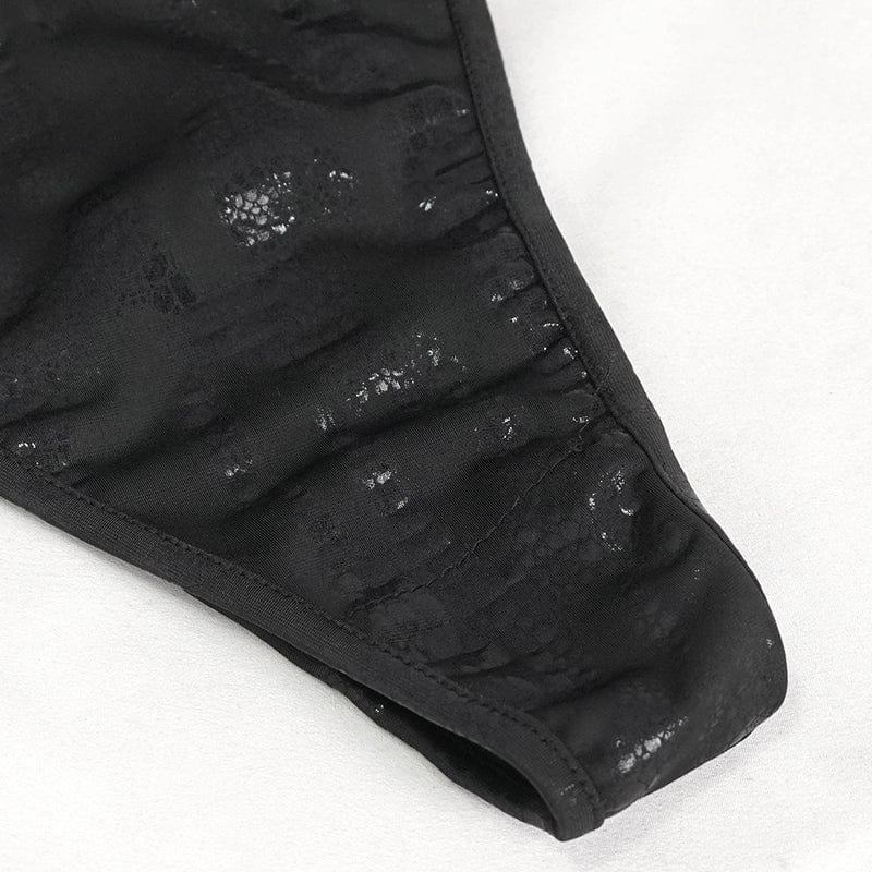 DEVIL FASHION Women's Gothic Plunging Skull Mesh Splice Swimsuit