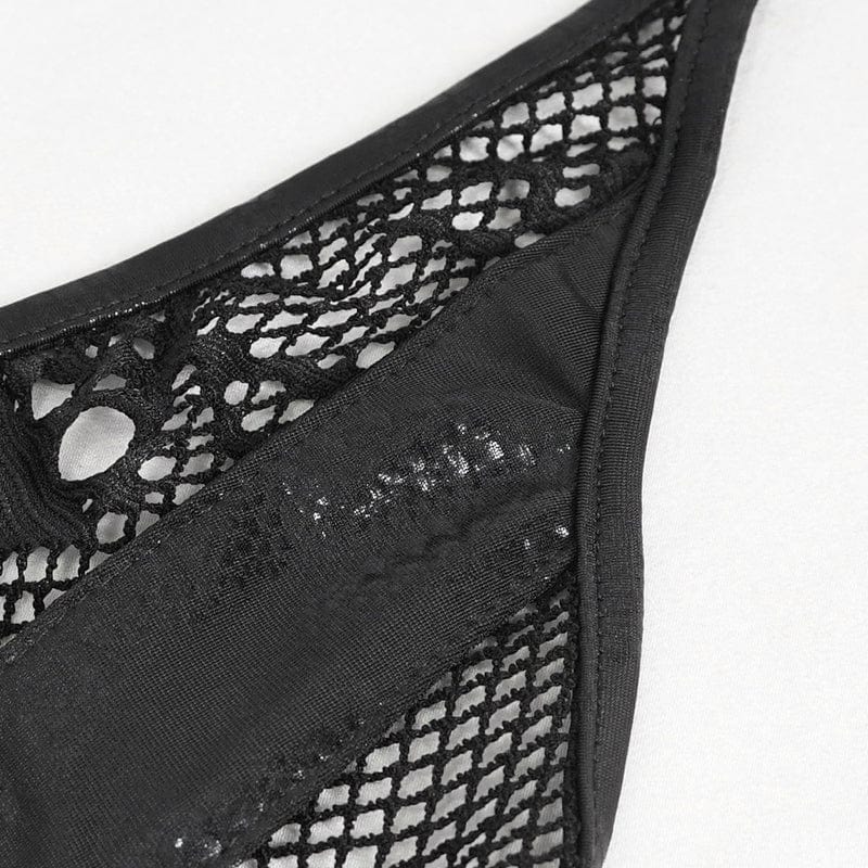 DEVIL FASHION Women's Gothic Plunging Skull Mesh Splice Swimsuit