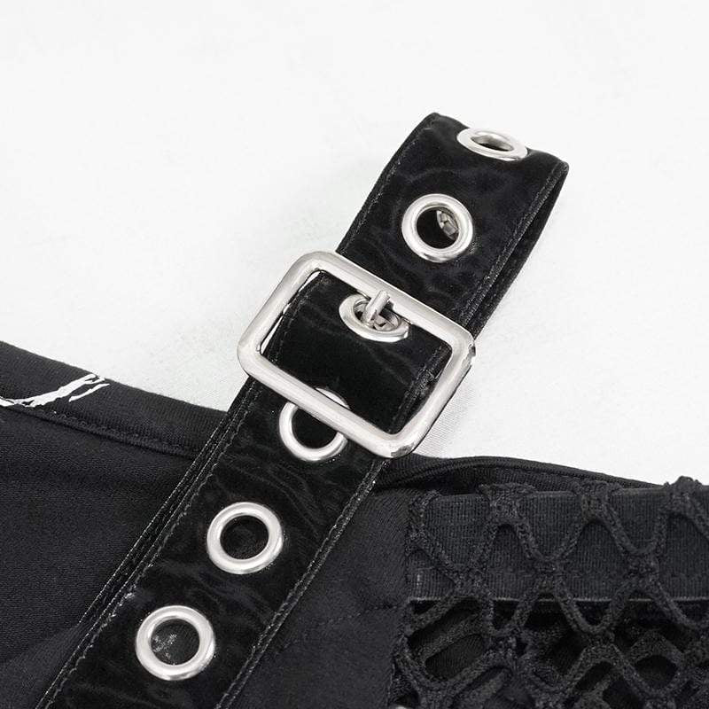 Women's Gothic Puff Sleeved Buckles Irregular Dress