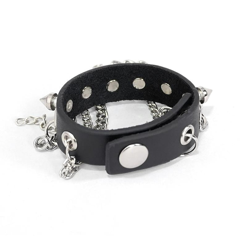 Women's Gothic Punk Black Faux Leather Chain and Studs Wristbands