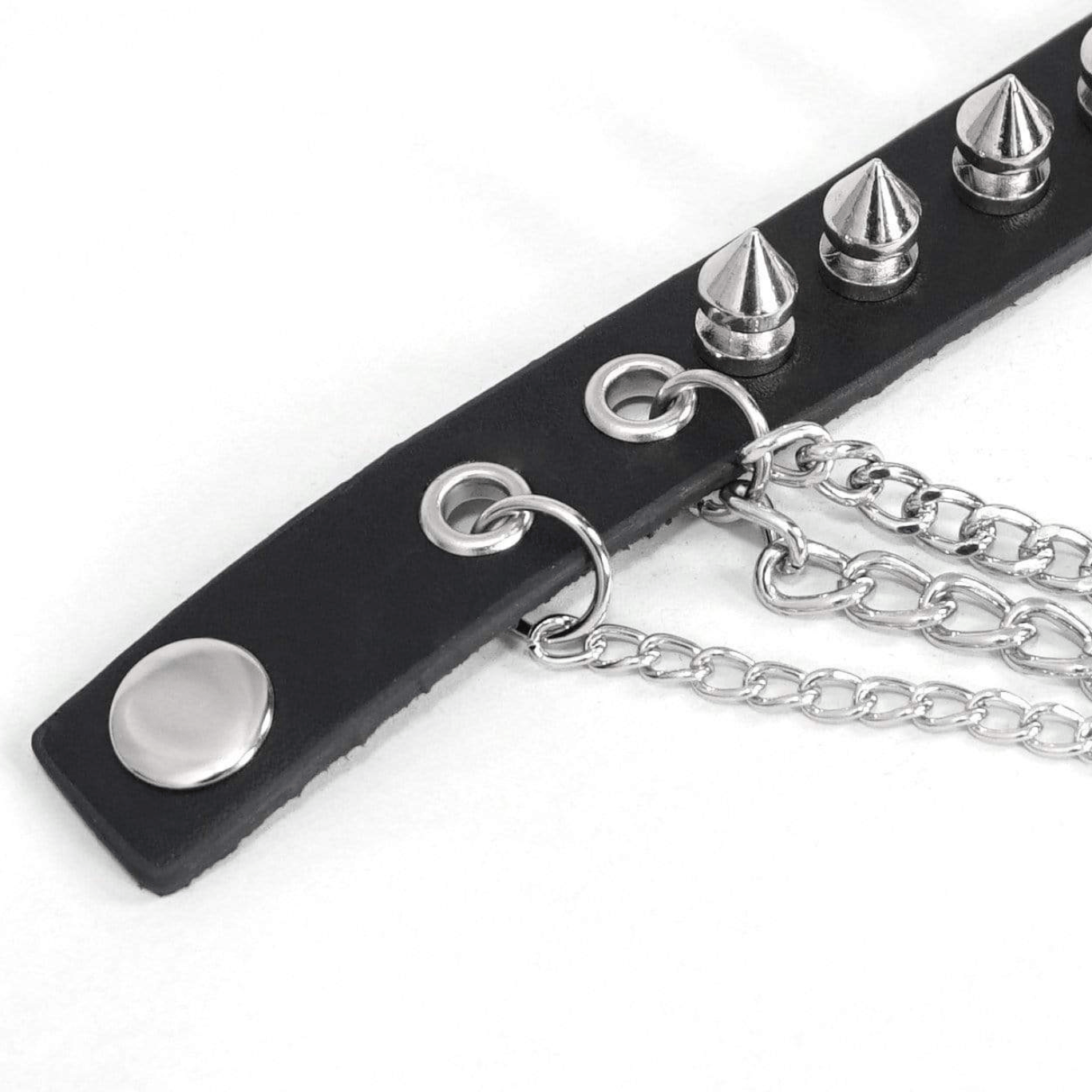 Women's Gothic Punk Black Faux Leather Chain and Studs Wristbands