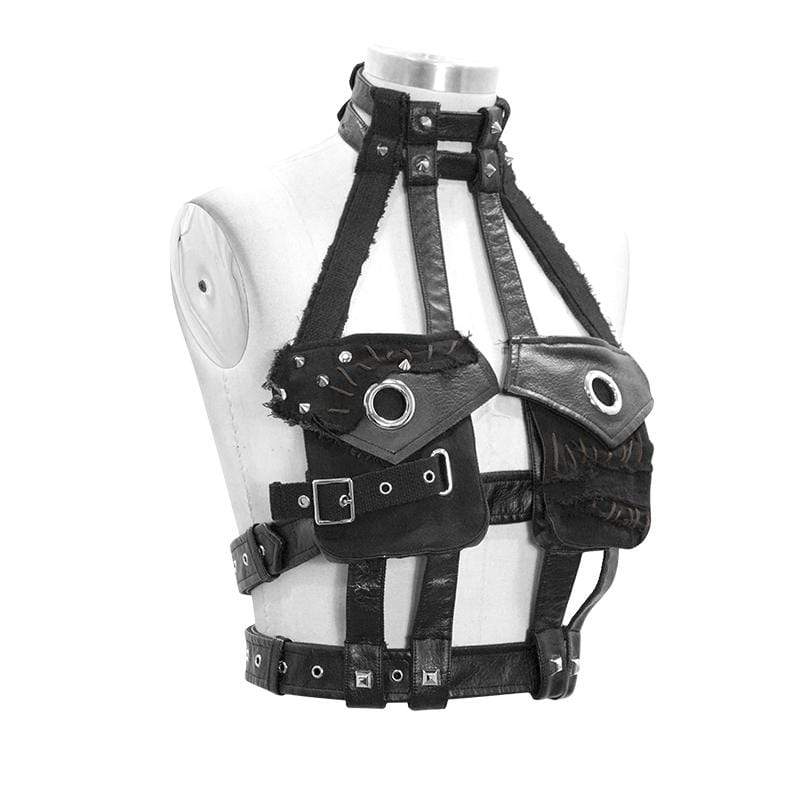 Women's Gothic Punk PU Leather Pocket Harness