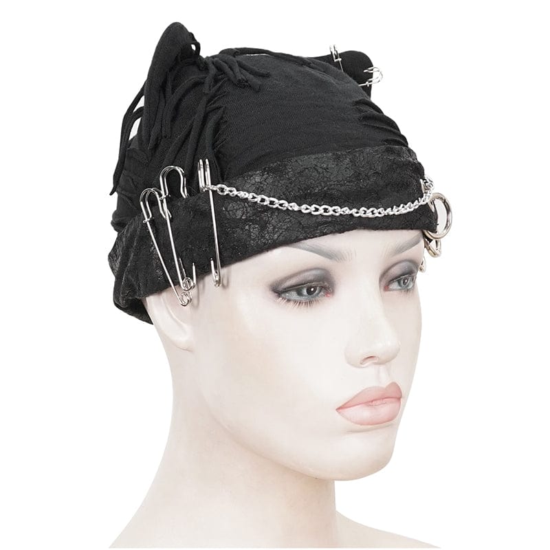 DEVIL FASHION Women's Gothic Ripped Hat with Chain