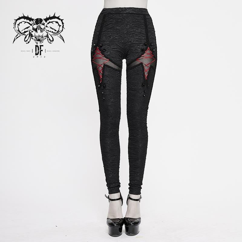 Women's Gothic Ripped Leggings With Rivets
