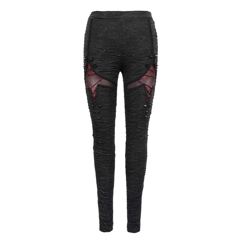Women's Gothic Ripped Leggings With Rivets