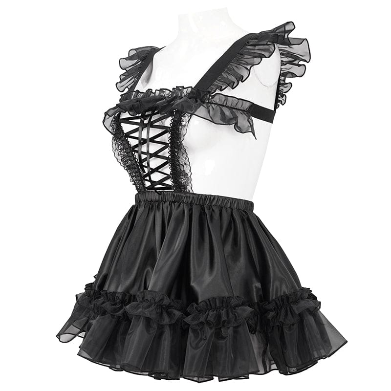 DEVIL FASHION Women's Gothic Ruffled Lace Splice Dress