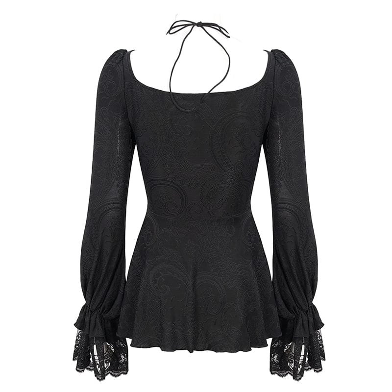 DEVIL FASHION Women's Gothic Ruffled Lace Splice Shirt