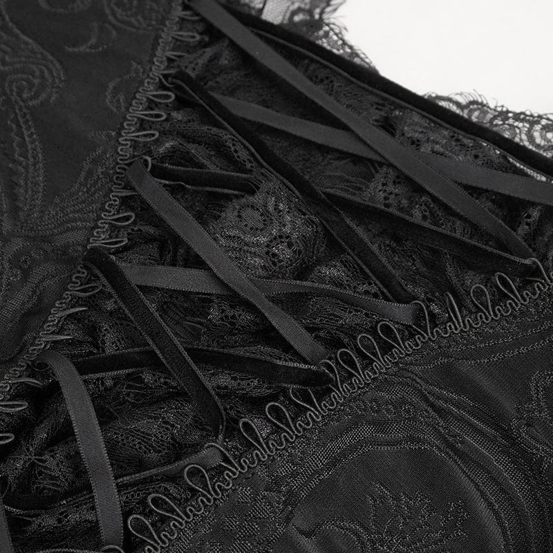 DEVIL FASHION Women's Gothic Ruffled Lace Splice Shirt