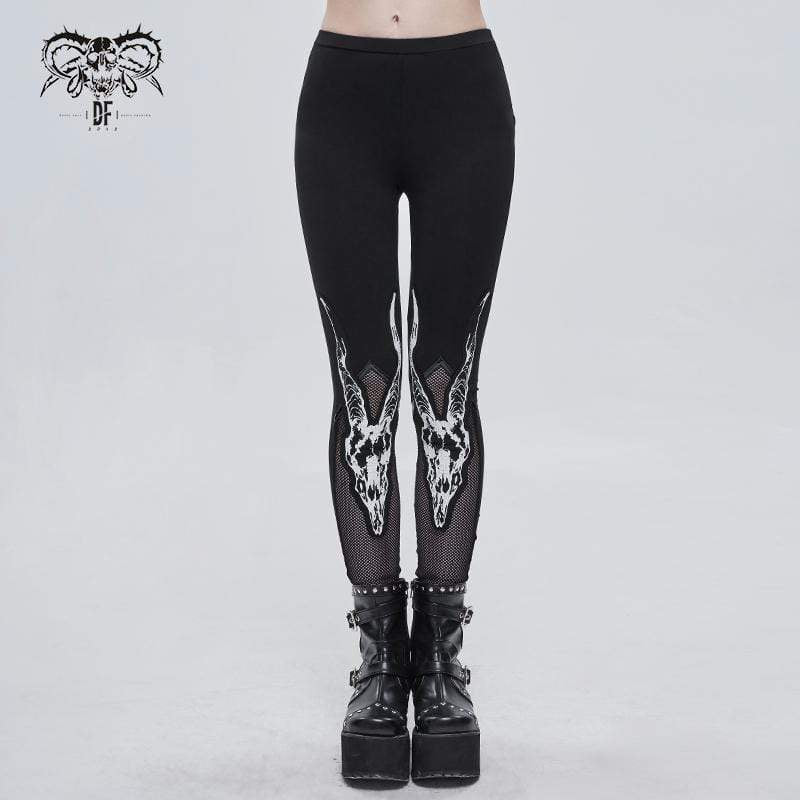 Women's Gothic Sheepshead Printed Mesh Splice Leggings