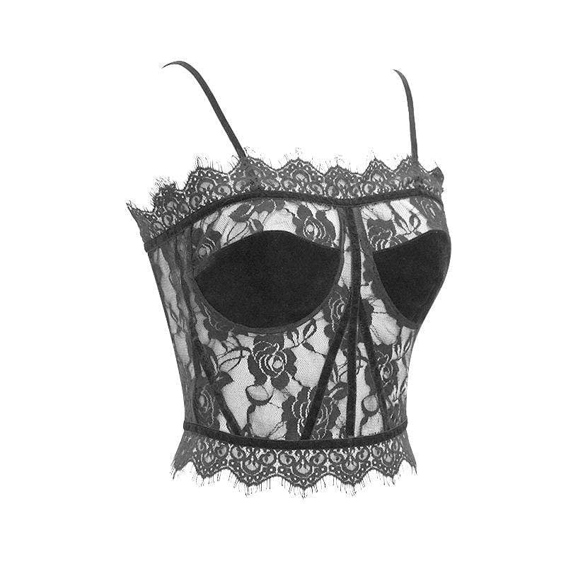 DEVIL FASHION Women's Gothic Sheer Floral Lace Bustiers