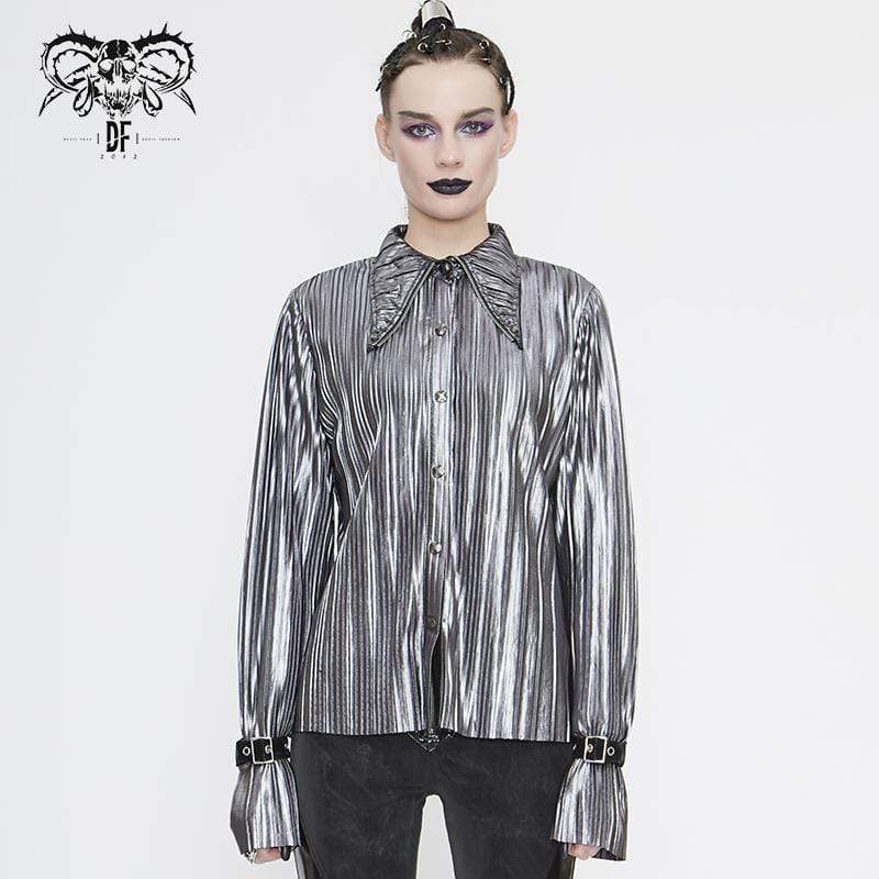 Women's Gothic Silver Shimmer Long Ruffle Sleeved Shirts