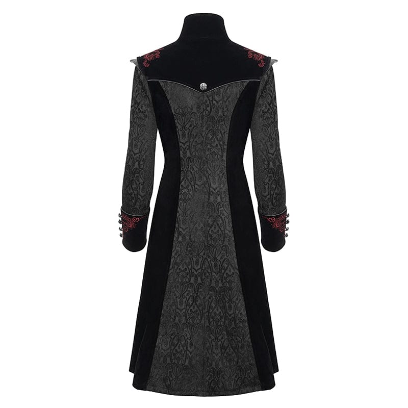DEVIL FASHION Women's Gothic Stand Collar Floral Embroidered Coat Black