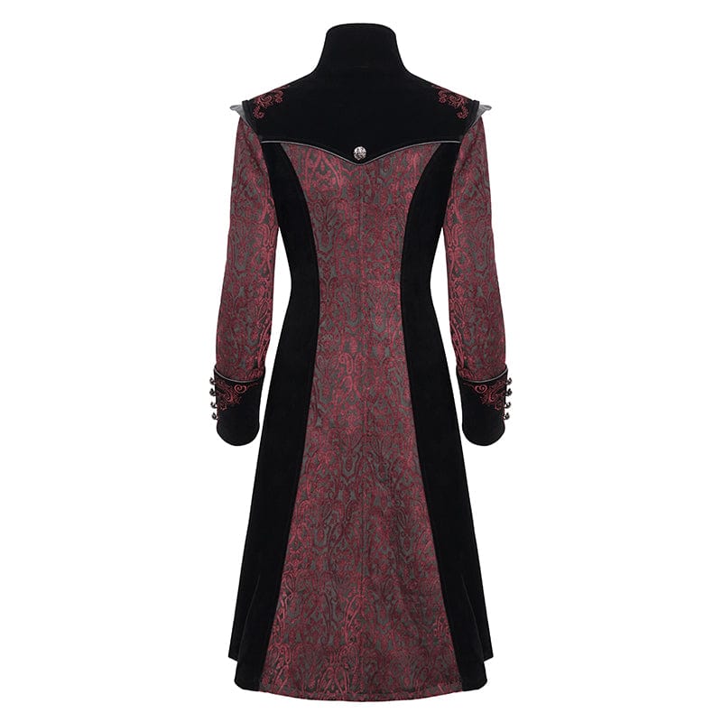 DEVIL FASHION Women's Gothic Stand Collar Floral Embroidered Coat Red