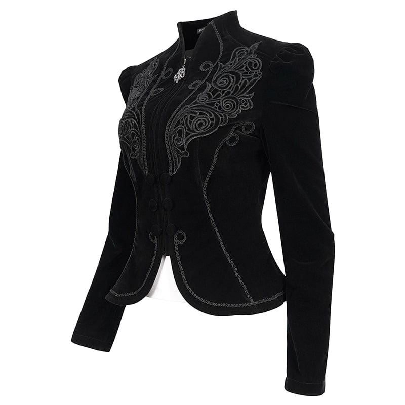 DEVIL FASHION Women's Gothic Stand Collar Floral Embroidered Jacket