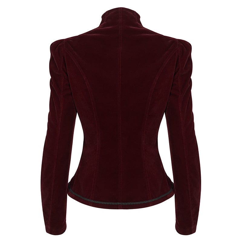 DEVIL FASHION Women's Gothic Stand Collar Floral Embroidered Jacket Red