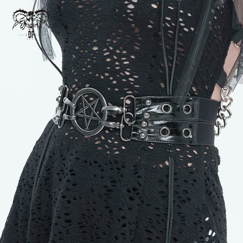 DEVIL FASHION Women's Gothic Star Double-layer Faux Leather Belt