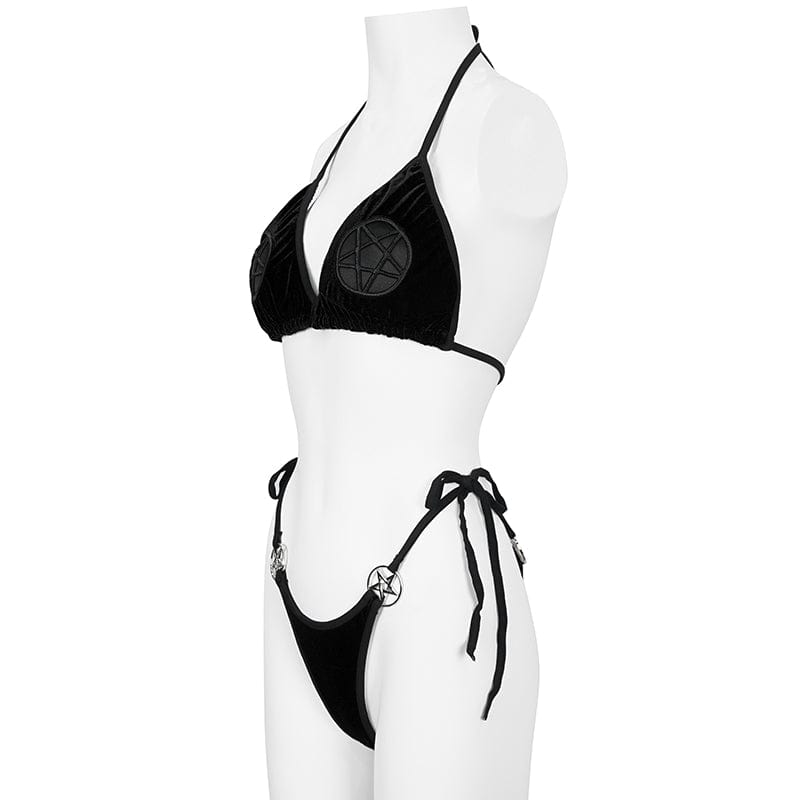 DEVIL FASHION Women's Gothic Star Tie Side Bikini