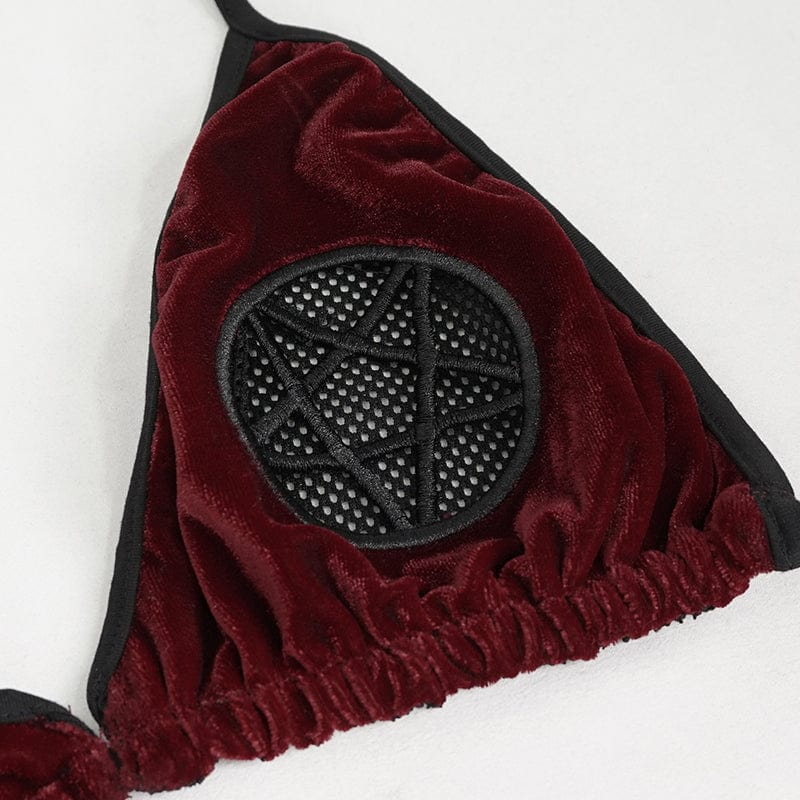 DEVIL FASHION Women's Gothic Star Tie Side Bikini Wine Red