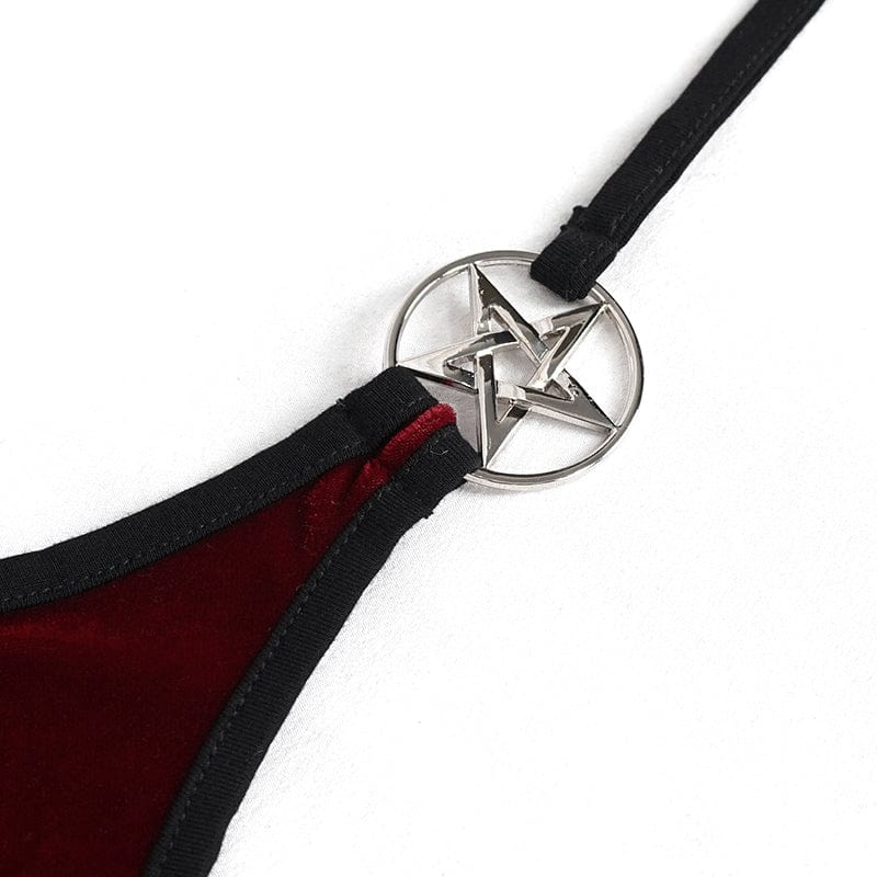 DEVIL FASHION Women's Gothic Star Tie Side Bikini Wine Red