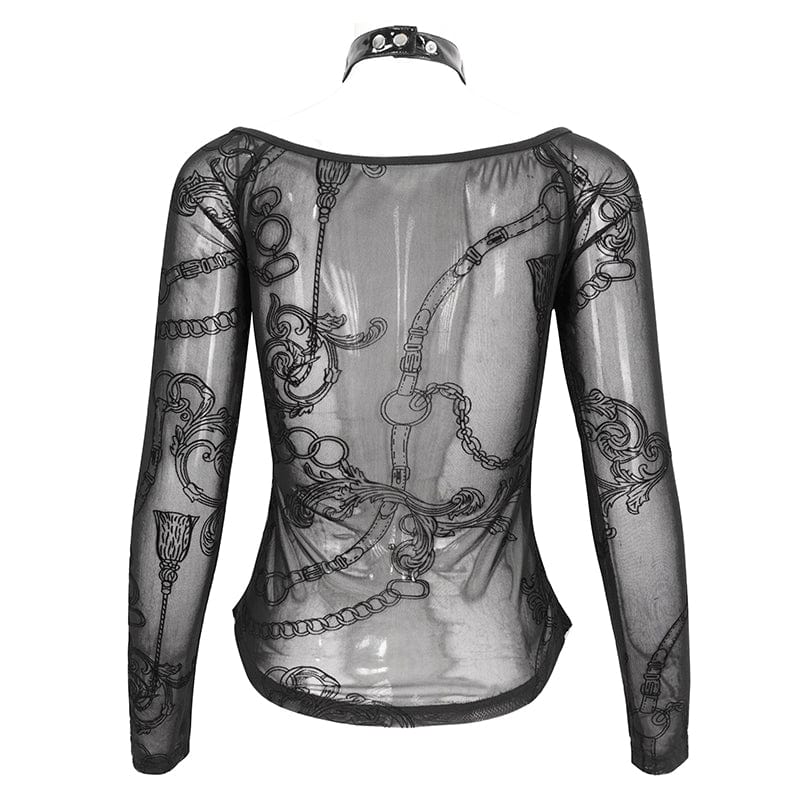 DEVIL FASHION Women's Gothic Strappy Halterneck Mesh Shirt