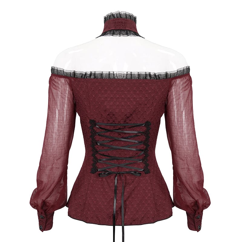 DEVIL FASHION Women's Gothic Strappy Off Shoulder Halterneck Shirt Red