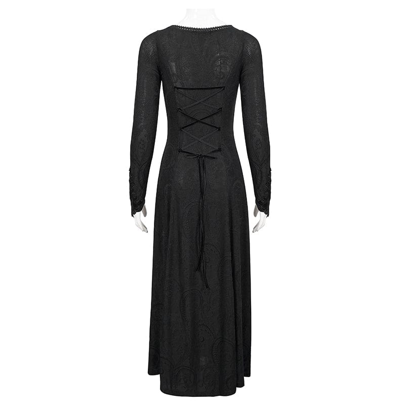 DEVIL FASHION Women's Gothic Strappy Plunging Floral Embroidered Dress