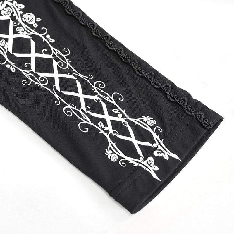 DEVIL FASHION Women's Gothic Strappy Printed Leggings White