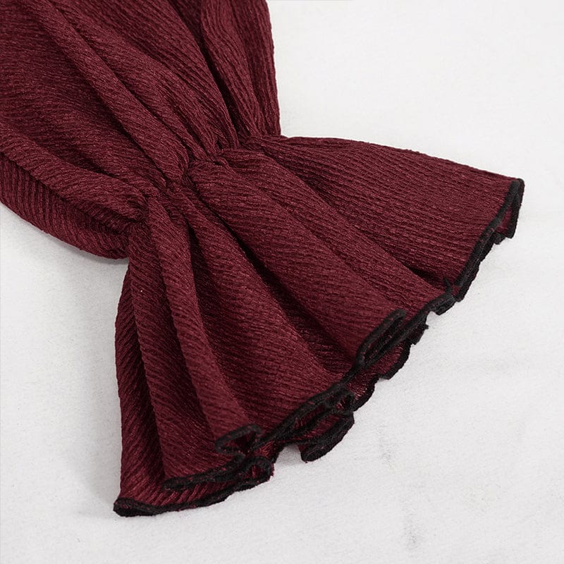 DEVIL FASHION Women's Gothic Strappy Puff Sleeved Ruched Red Shirt