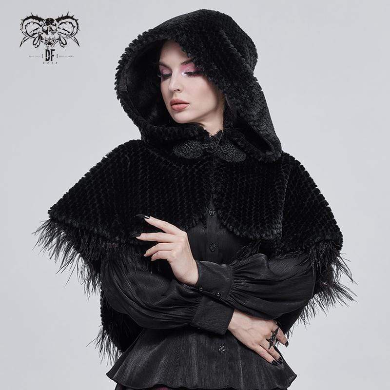 DEVIL FASHION Women's Gothic Strappy Unedged Cloak with Hood Black