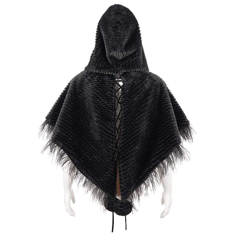 DEVIL FASHION Women's Gothic Strappy Unedged Cloak with Hood Black