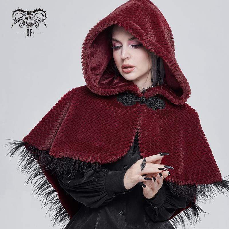 DEVIL FASHION Women's Gothic Strappy Unedged Cloak with Hood Red
