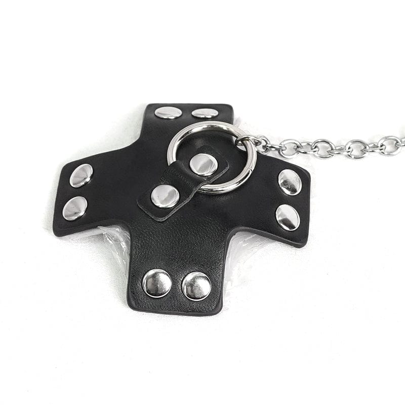 DEVIL FASHION Women's Gothic Studded Mesh Splice Patent Leather Bodysuit