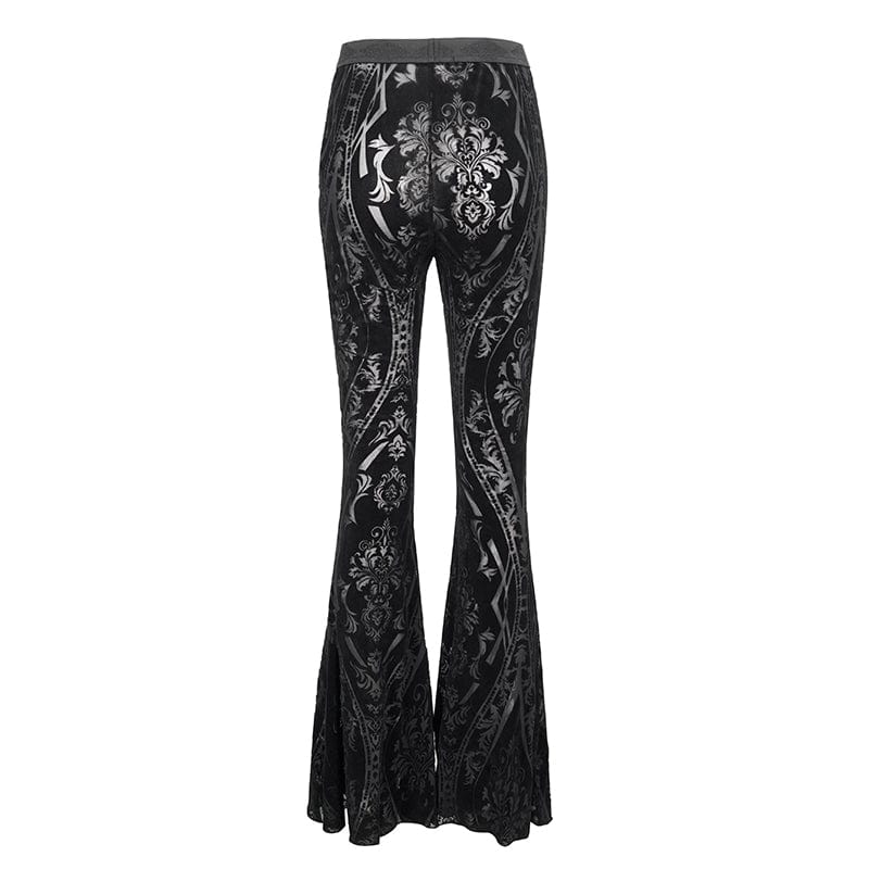 DEVIL FASHION Women's Gothic Totem Printed Sheer Flared Pants