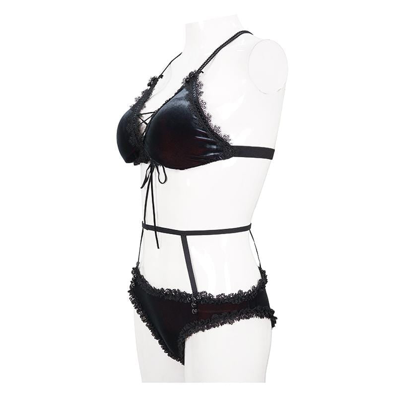 Women's Grunge Lace Black Bikini with Boyshort Bottoms