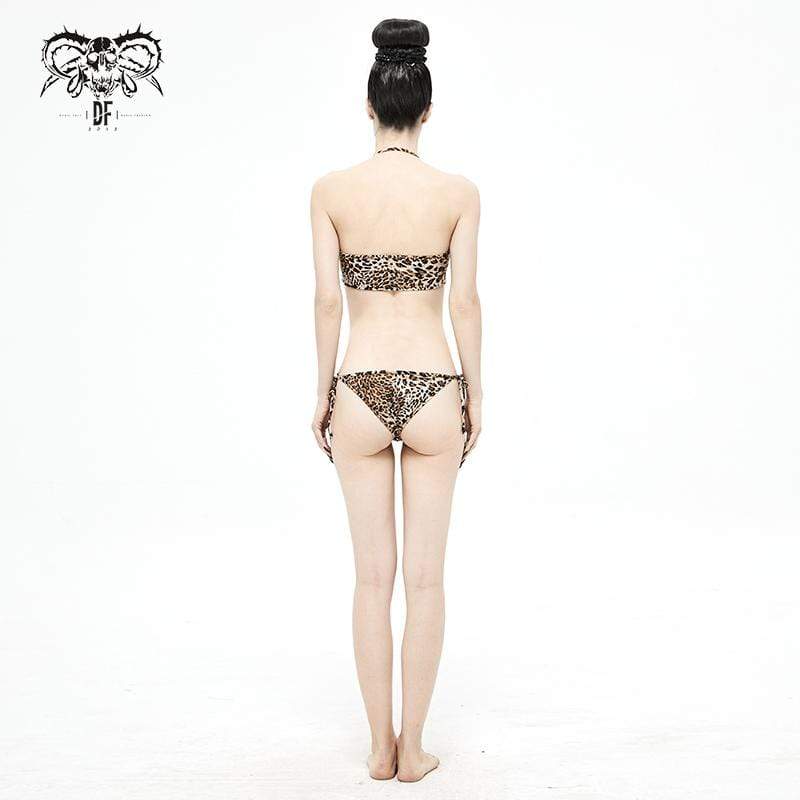 Women's Grunge Leopard Printed Halterneck Side Tie Bikini