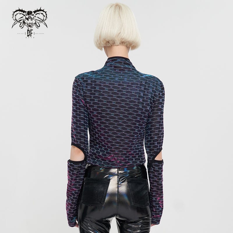 DEVIL FASHION Women's Grunge Scaly Printed Shirt