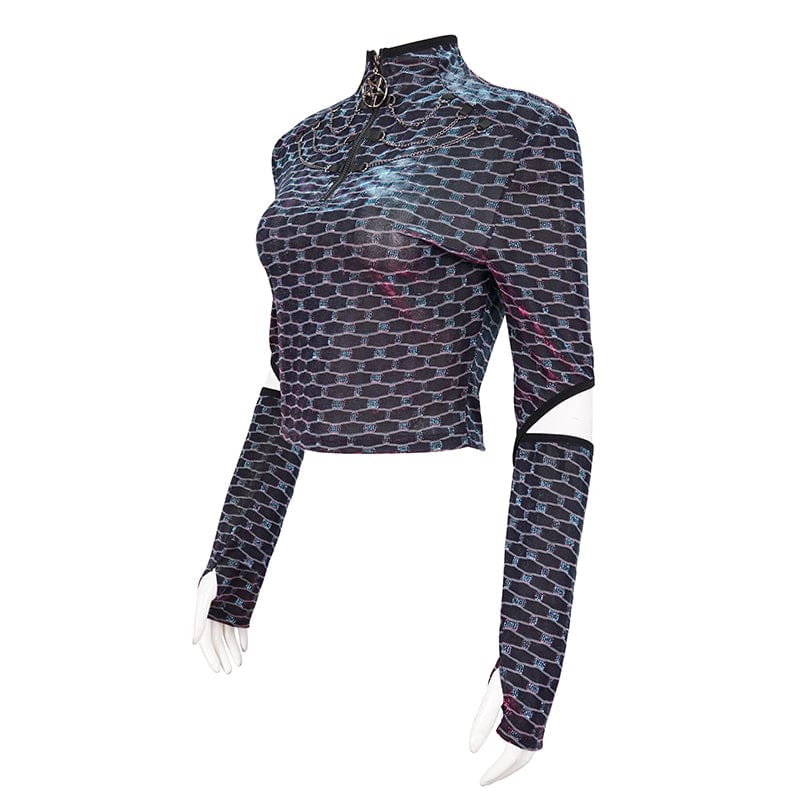 DEVIL FASHION Women's Grunge Scaly Printed Shirt