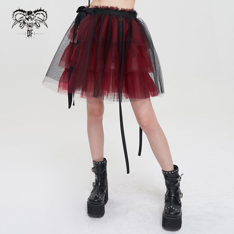 DEVIL FASHION Women's Lolita Strappy Layered Mesh Skirt