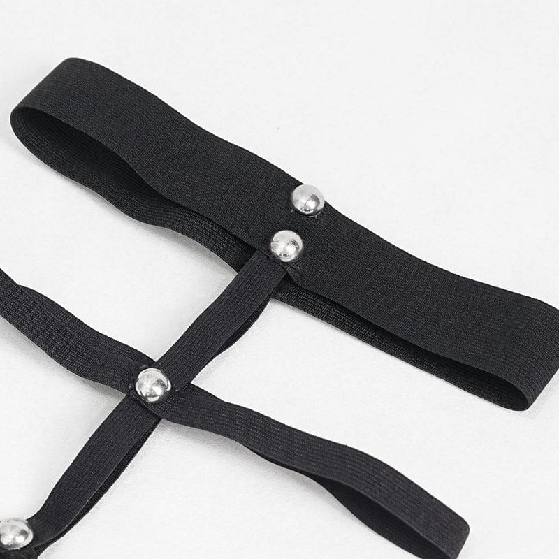 DEVIL FASHION Women's Punk Asymmetrical Studded Socks with Garter