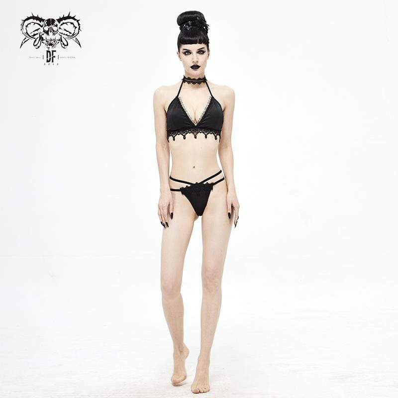 Women's Punk Black Triangle Lace Bikini