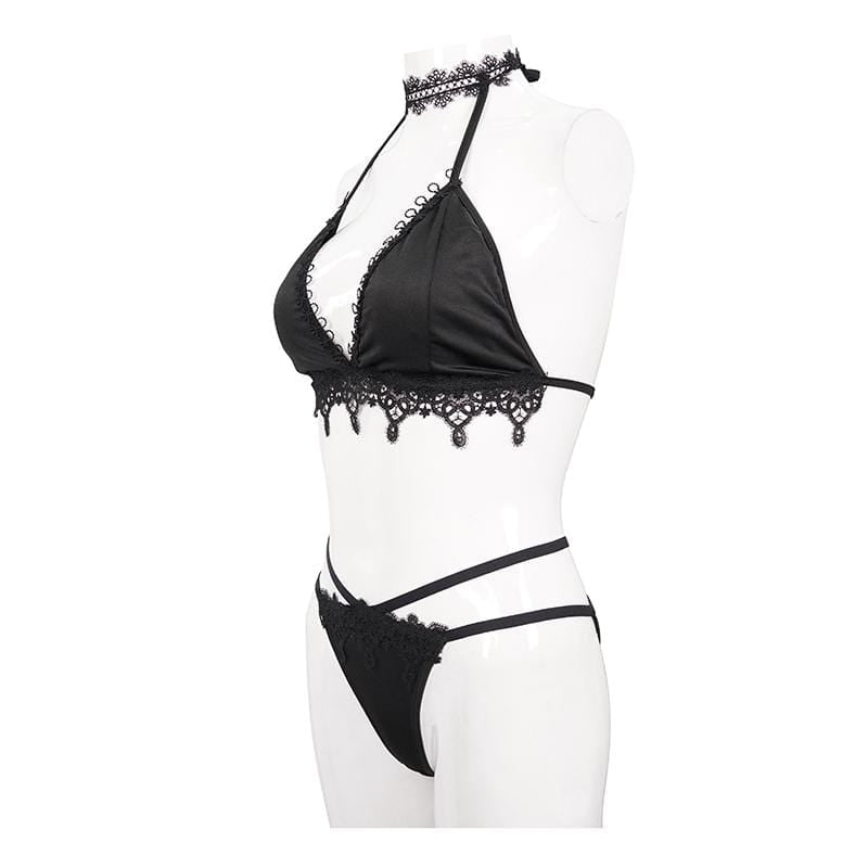Women's Punk Black Triangle Lace Bikini