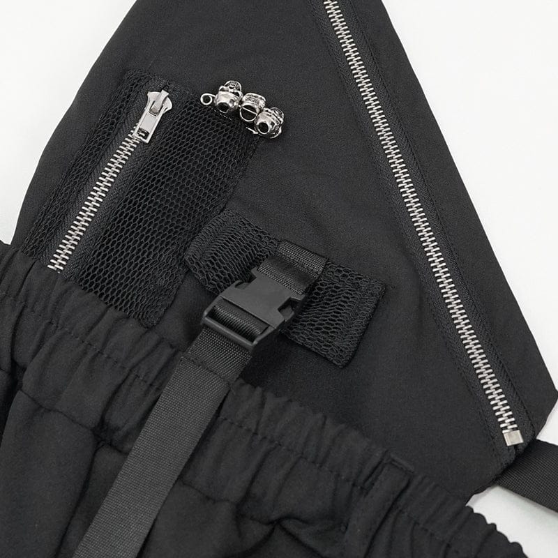 DEVIL FASHION Women's Punk Buckles Drawstring Suspender Pants